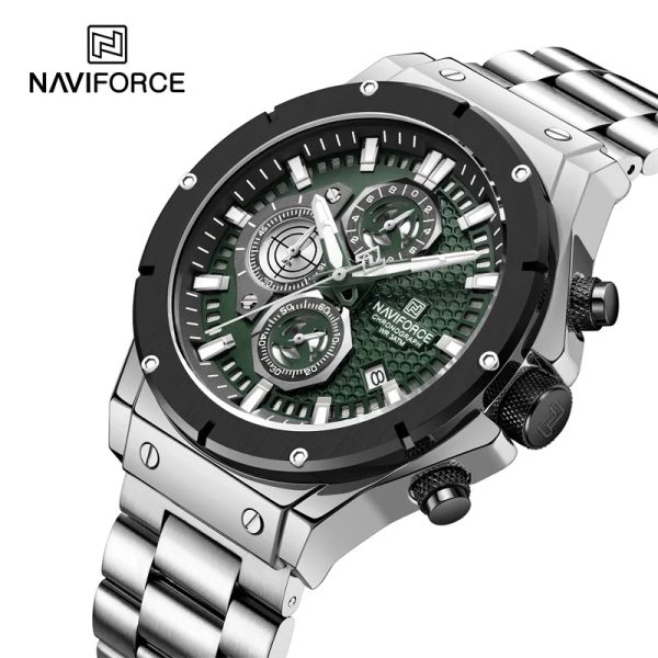 NaviForce NF8026 Fashion Chronograph Date Display Luminous Stainless Steel Watch For Men - Green/Silver