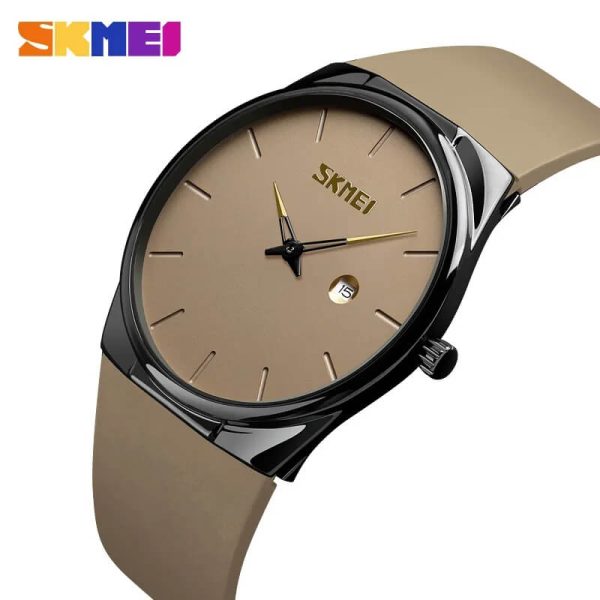 SKMEI 1509 Casual Super Slim Dial Date Display Silicon Strap Quartz Watch For Men - Beige