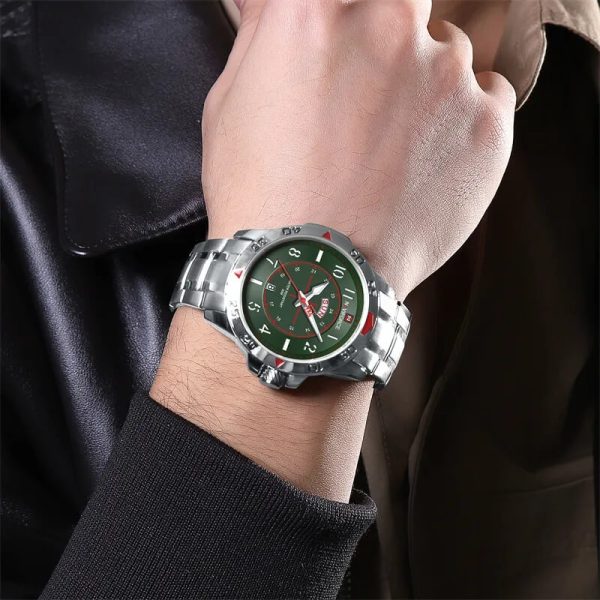 NaviForce NF9204 Stylish Day Date Display Stainless Steel Military Watch For Men - Green/Silver - Image 2