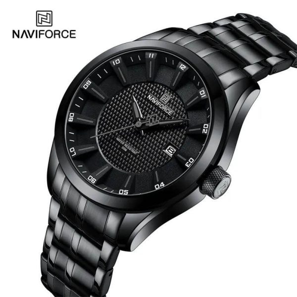 NaviForce NF8032 Men's Simple Casual Textured Bezel Layered Dial Stainless Steel Watch - Black