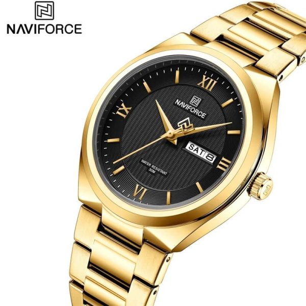 NaviForce NF8030 Men's Simple Elegant Stainless Steel Business Day Date Display Watch - Black/Golden