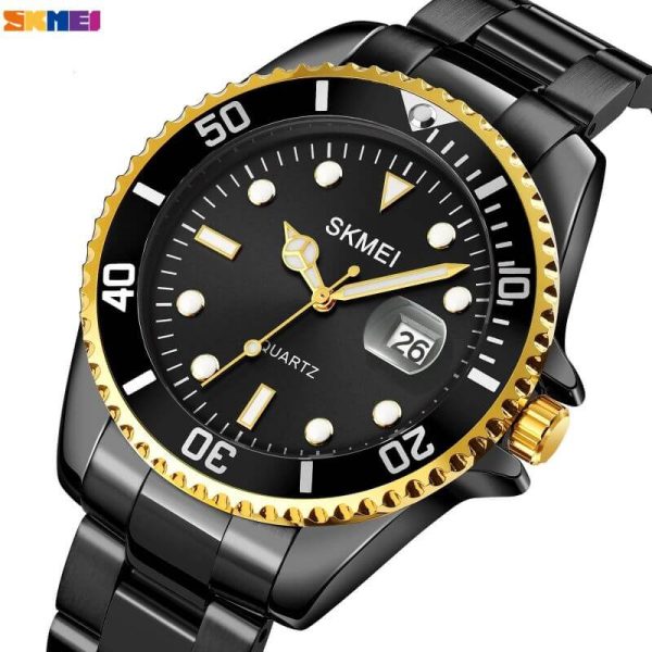 SKMEI 1779 Rolex Design Luminous Display Luxury Stainless Steel Watch For Men - Golden/Black