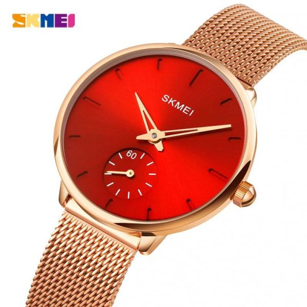 SKMEI 1791 Fashion Elegant Stainless Steel Mesh Quartz Wristwatch For Women - Red/RoseGold