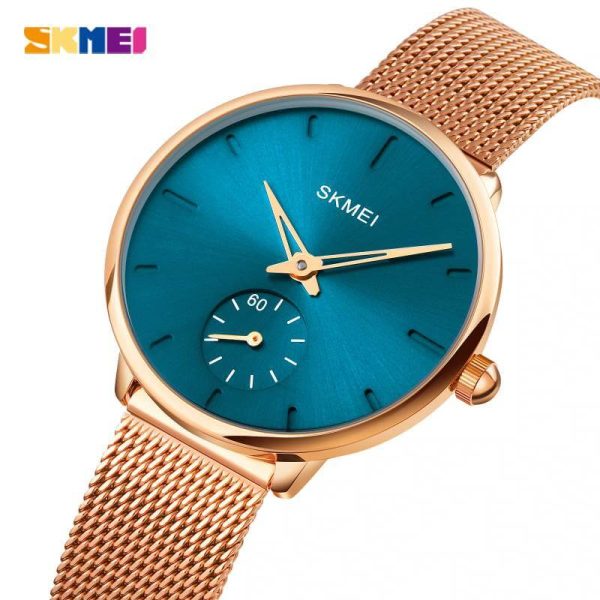 SKMEI 1791 Fashion Elegant Stainless Steel Mesh Quartz Wristwatch For Women - Blue/RoseGold