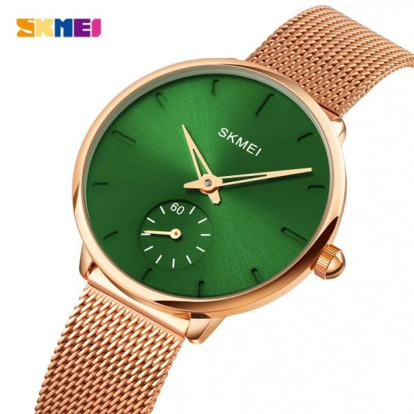 SKMEI 1791 Fashion Elegant Stainless Steel Mesh Quartz Wristwatch For Women - Green/RoseGold