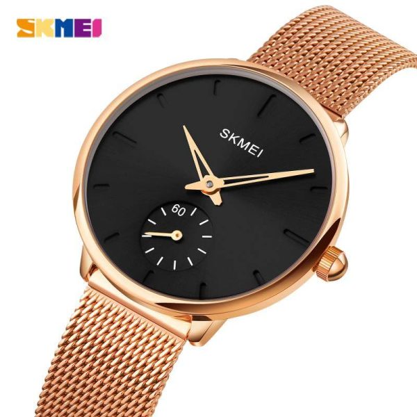 SKMEI 1791 Fashion Elegant Stainless Steel Mesh Quartz Wristwatch For Women - Black/RoseGold