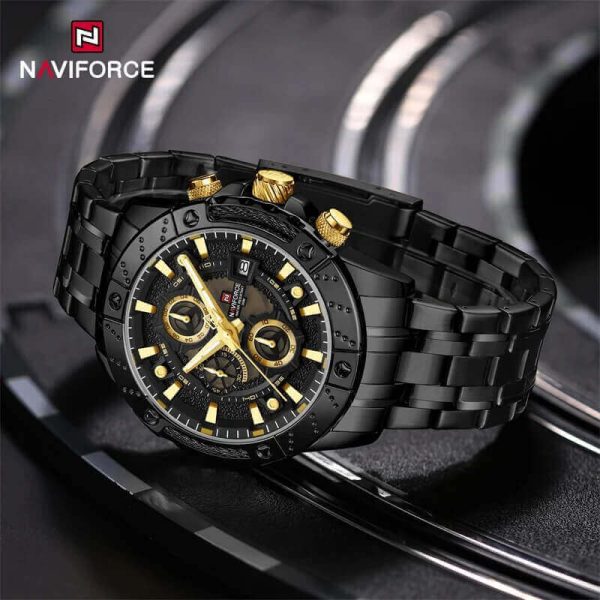 NaviForce NF9227 Men's Fashion Luxury Date Display Stainless Steel Chronograph Watch - Golden/Black - Image 2