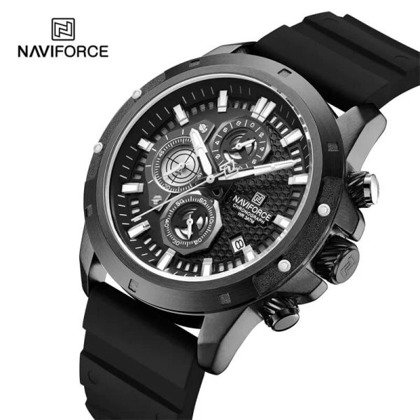 NaviForce NF8036 Fashion Chronograph Date Display Luminous Silicone Strap Watch For Men - Black