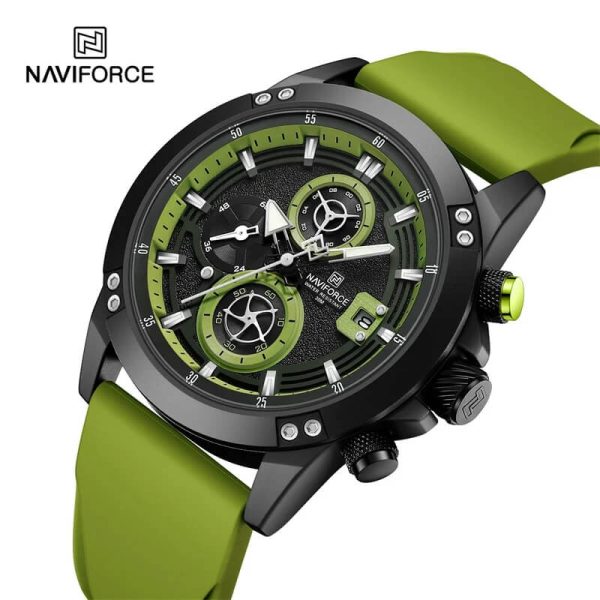 NaviForce NF8033 Fashion Stylish Chronograph Lumnious Date Display Silicon Strap Wristwatch For Men - Green