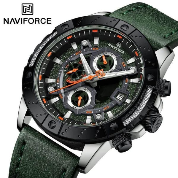 NaviForce NF8055 Men's Multifunction Chronograph Date Display Leather Strap Watch - Green