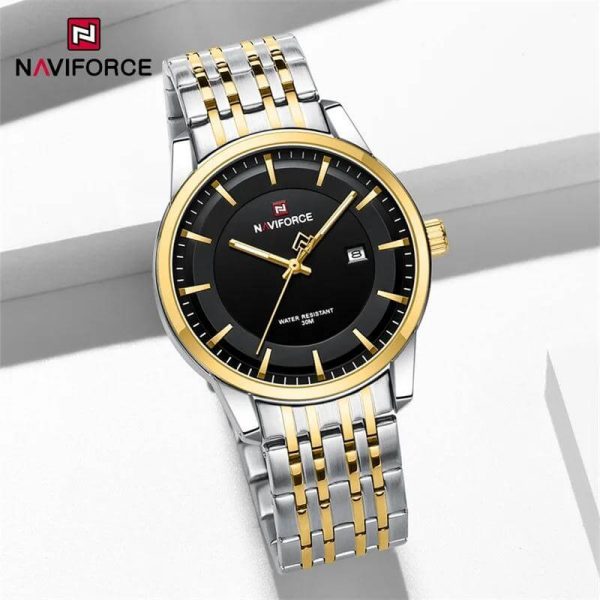 NaviForce NF9228 Business Fashion Quartz Date Display Stainless Steel Watch For Men - Black/Golden - Image 2