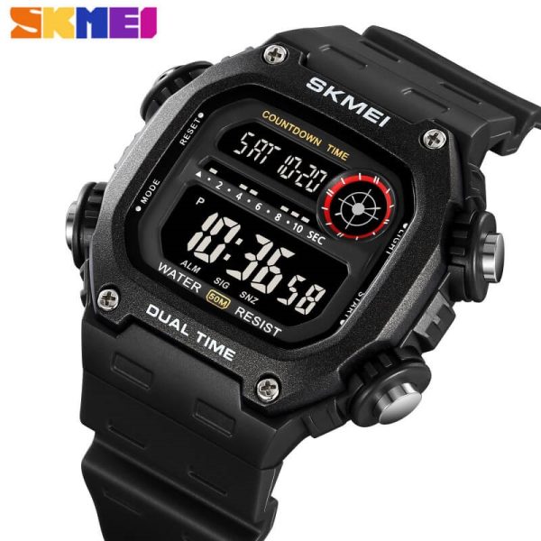 SKMEI 2126 Men's Sports Silicone Strap Alarm Hourly Chime Chronograph Countdown Watch - Black