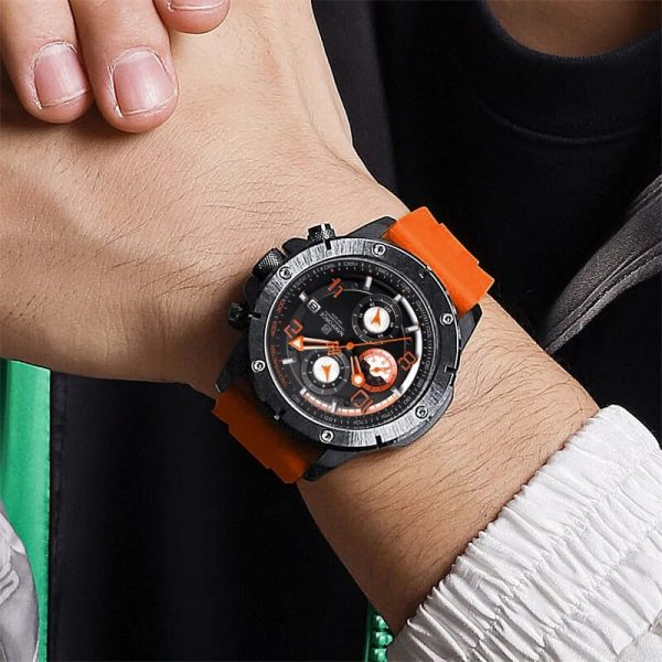 NaviForce NF8034 Business Fashion Chronograph Date Display Silicon Strap Watch For Men - Black/Orange - Image 2