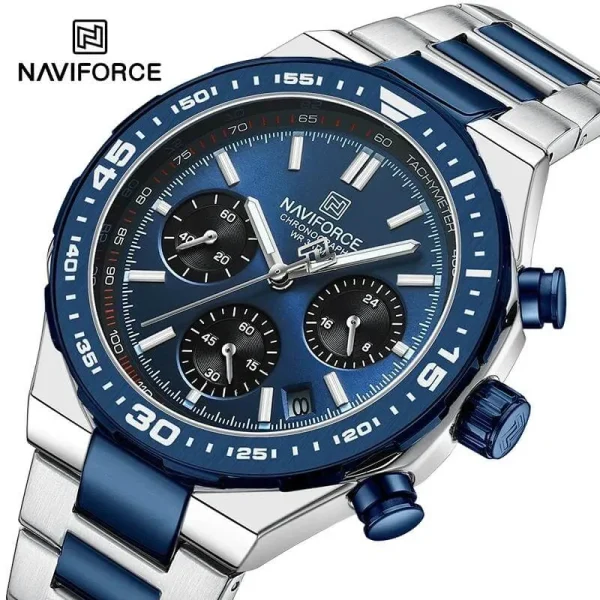 NaviForce NF8049 Men's Business Casual Stainless Steel Chronograph Date Display Watch - Blue/Silver