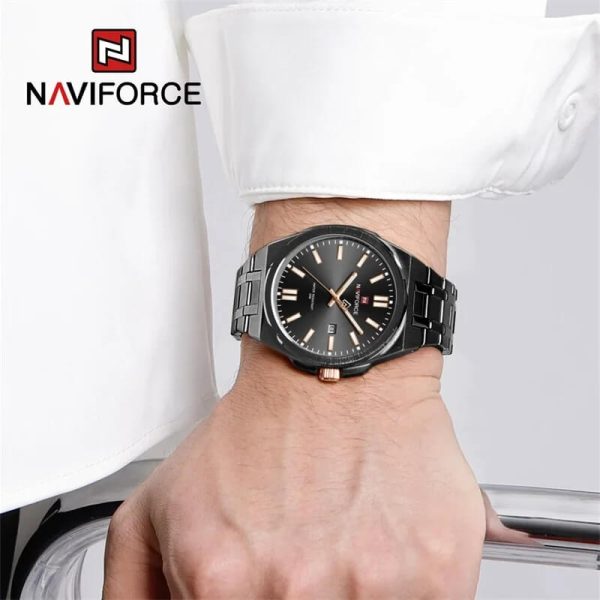 NaviForce NF9226 Men's Business Simple Date Display Distinct Edge Stainless Steel Watch - Black - Image 2