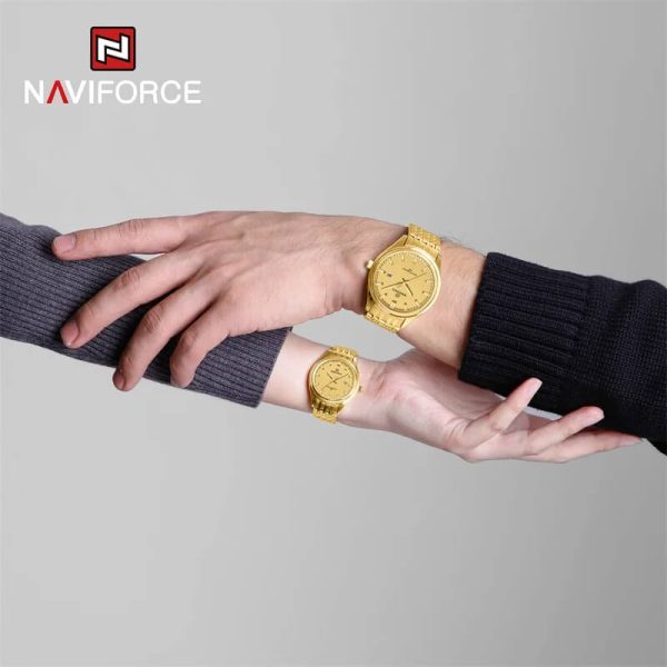 NaviForce NF8039 Simple Business Fashion Quartz Date Display Stainless Steel Watch For Couple -Golden - Image 2