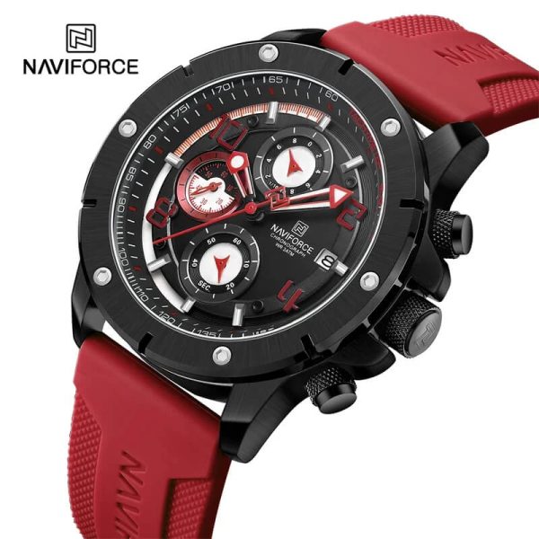 NaviForce NF8034 Business Fashion Chronograph Date Display Silicon Strap Watch For Men - Black/Red