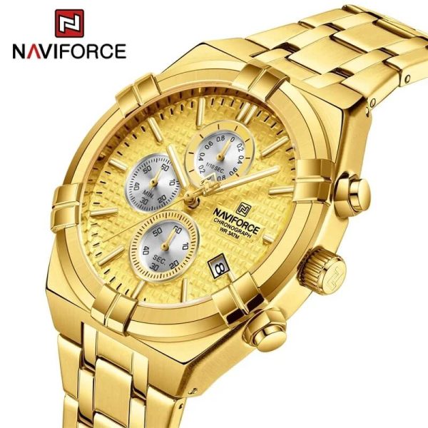 NaviForce NF8042 Men's Business Innovative Bezel Chronograph Date Display Stainless Steel Watch - Golden