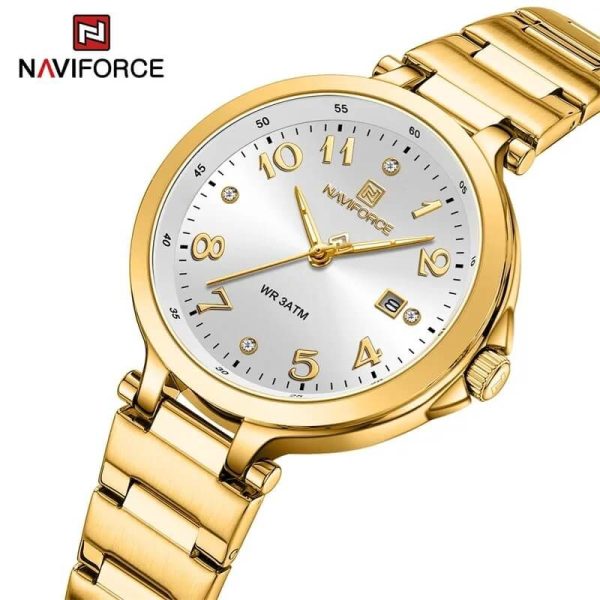 NaviForce NF5033 Women's Minimal Elegant Design Date Display Stainless Steel Watch - Silver/Golden