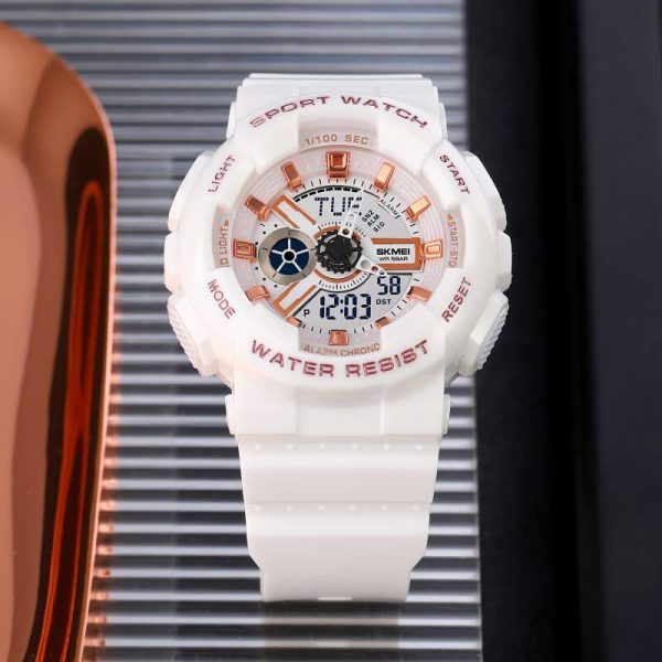 SKMEI 1689 Women's Fashion Chronograph Dual Display Alarm EL Light Sport Watch - White - Image 3