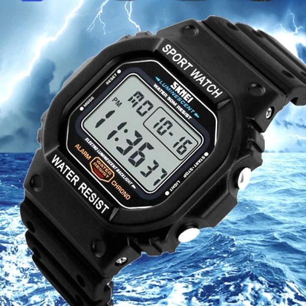 SKMEI 1134 Multifunction LED Digital Electronic Men Military 50M Waterproof Outdoor Sports Wristwatch - Black/White