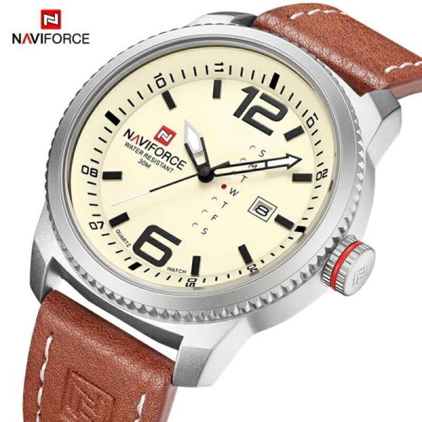 NaviForce NF9063 Day Date Function Analog Watch - Beige/Brown