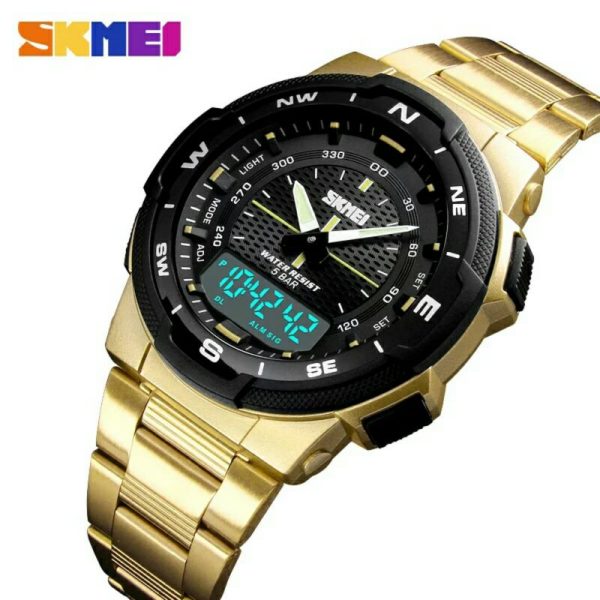 SKMEI 1370 Double Time Stainless Steel Business Watch - Golden