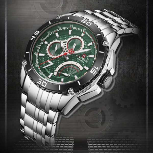 Naviforce NF9183 Stainless Steel Quartz Chronograph Wrist Watch For Men - Green/Silver - Image 3