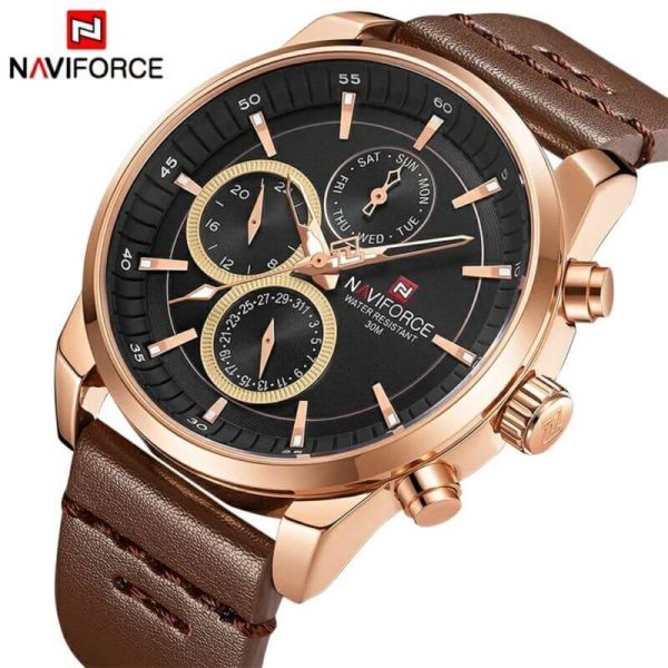 NAVIFORCE NF9148 Day Date Function Luxury Chronograph Watch For Men -  Black/Brown