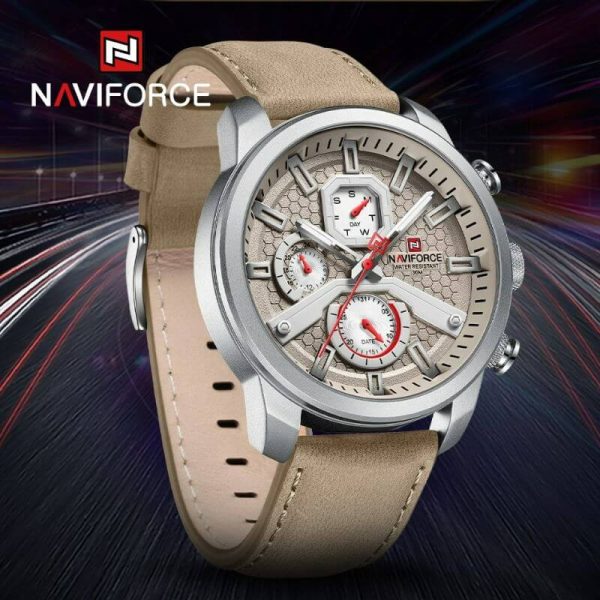 NaviForce NF9211 Men's Fashion Chronograph Day Date Display Leather Strap Luminous Watch - Grey - Image 2