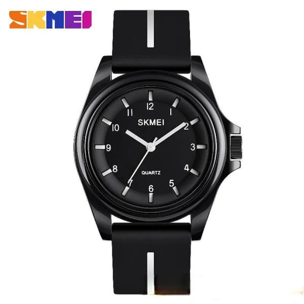 SKMEI 1578 Simple Numeric Round Dial Analog Silicone Strap Unisex Watch - Black/White - Image 2