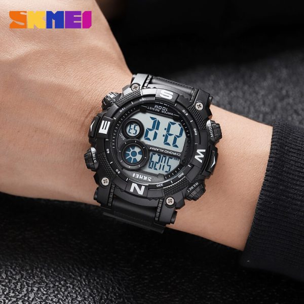 SKMEI 1887 Men's Outdoor Electronic Multifunction Digital LED Light Sports Watch - White/Black - Image 2