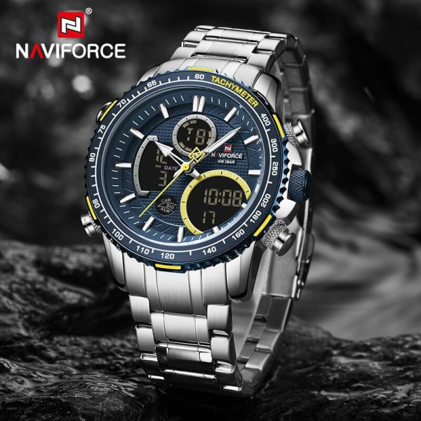 NAVIFORCE NF9182 Multi-Function Digital/Analog Casual Steel Watch For Men - Silver/Blue - Image 4