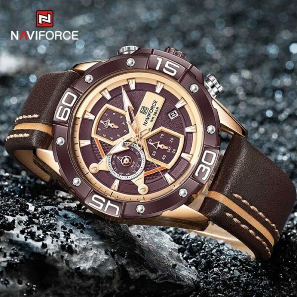 NAVIFORCE NF8018 Modern Casual Design Multi-function Chronograph Watch For Men  - Coffee - Image 3