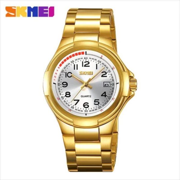 SKMEI 9320 Men's Business Fashion Quartz Date Display Stainless Steel Wristwatch - White/Golden - Image 2