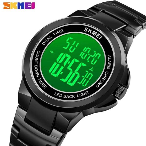 SKMEI 1712 Digital 2 Time Stainless Steel Fashion LED Waterproof Watch For Men - Black