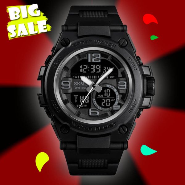 SKMEI 1452 Outdoor Multifunction Digital Analog Chronograph Wristwatch For Men - Black - Image 2