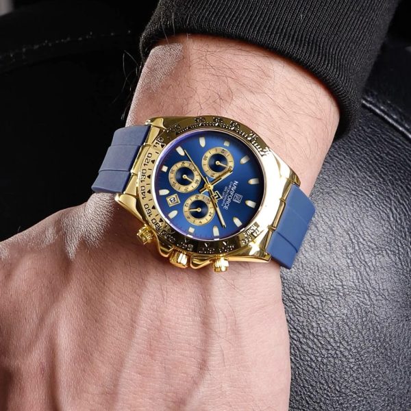 NaviForce NF8054 Luxury Fashion Chronograph Date Display Silicon Strap Watch For Men - Blue/Golden - Image 2