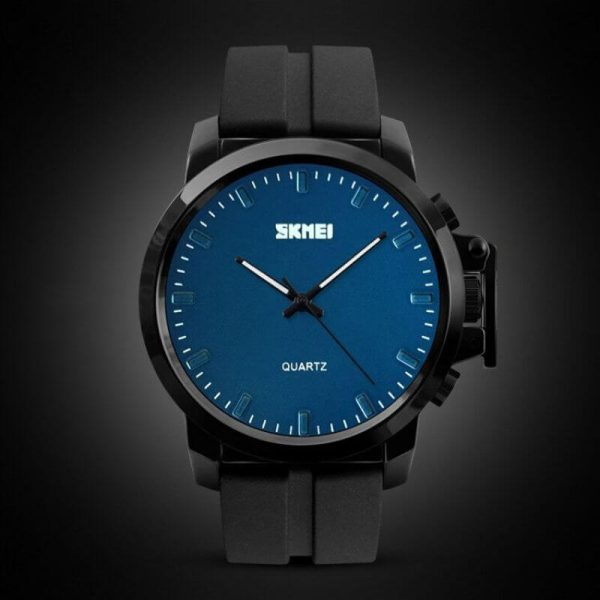 SKMEI 1208 Men's Business Style Simple Large Dial Waterproof Silicone Strap Quartz Watch - Blue/Black - Image 2