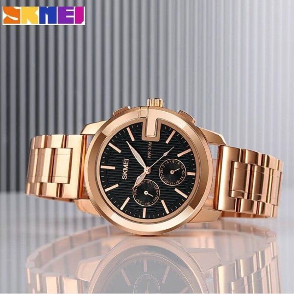 SKMEI 1962 Business Classic Stainless Steel Day Display Chronograph Quartz Watch For Men - RoseGold - Image 3