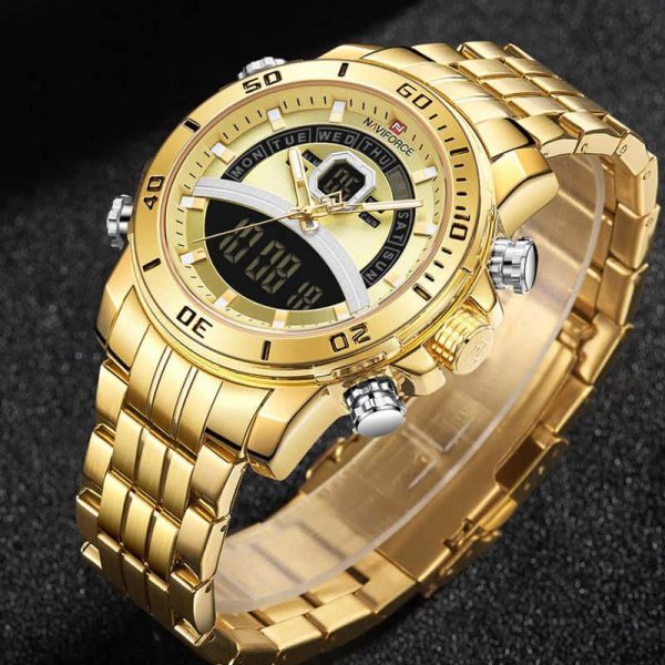 NAVIFORCE NF9181 Men Watches Top Brand Stainless Steel Quartz Watch - Golden - Image 3