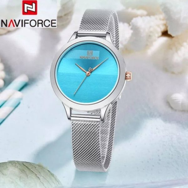 NaviForce NF5027 Simple Casual Round Mesh Stainless Steel Quartz Watch For Women - Blue/Silver - Image 2