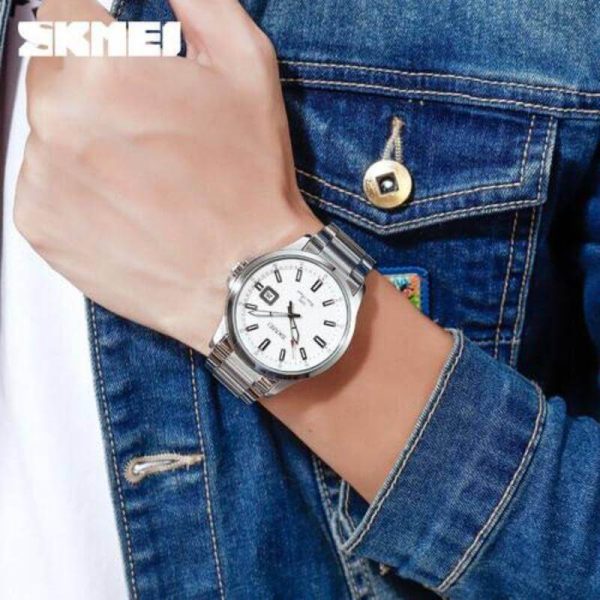 SKMEI 1654 Fashion Casual Lumnious Date Display Stainless Steel Analog Watch For Men - Silver - Image 2