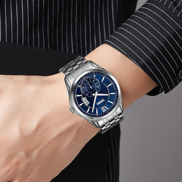 SKMEI 9319 Men's Business Elegant Casual Lumnious Date Display Stainless Steel Analog Watch -Silver/Blue - Image 2