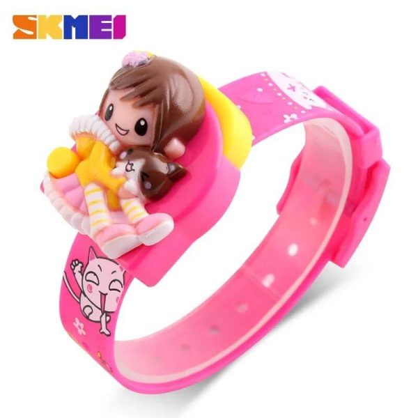 SKMEI 1240 Baby Kids Watch Fashionable Doll Cartoon Design Digital Silicone Strap - PInk