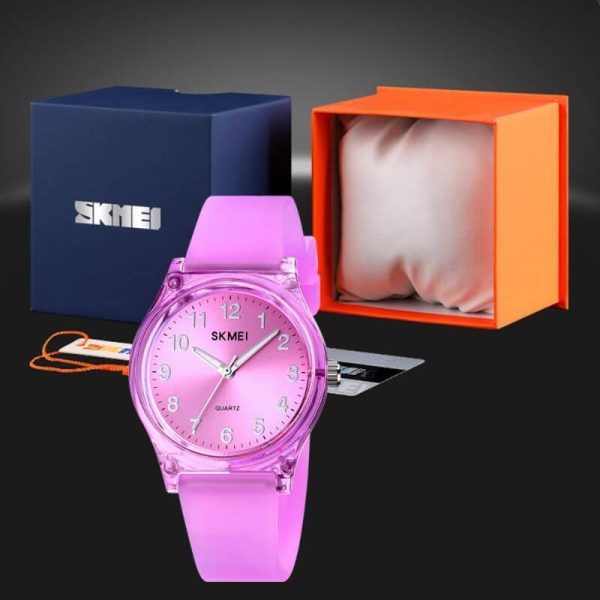 SKMEI 1760 Women's Simple Numeric Design Transparent Silicon Strap Quartz Watch  - Pink - Image 3