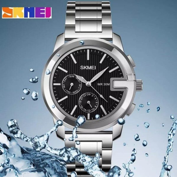 SKMEI 1962 Business Classic Stainless Steel Day Display Chronograph Quartz Watch For Men - Silver - Image 3