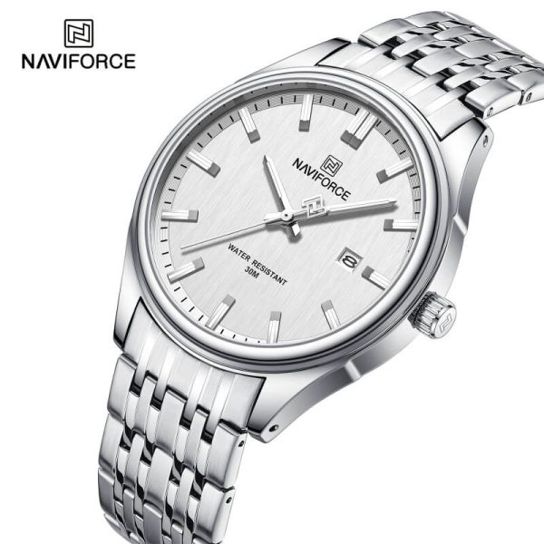 NaviForce NF8039 Simple Business Fashion Quartz Date Display Stainless Steel Watch For Men - Silver