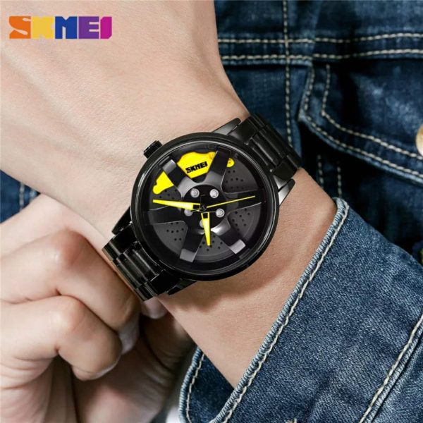 SKMEI 1787 Men's Analog New Fashion Stainless Steel Waterproof Watch - Black/Yellow - Image 2