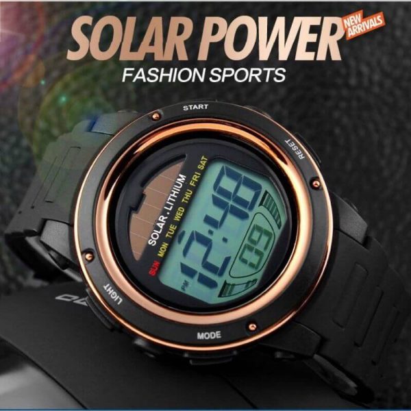 SKMEI 1096 Small Dial Solar Powered Digital Chronograph Sporty Watch - RoseGold - Image 3